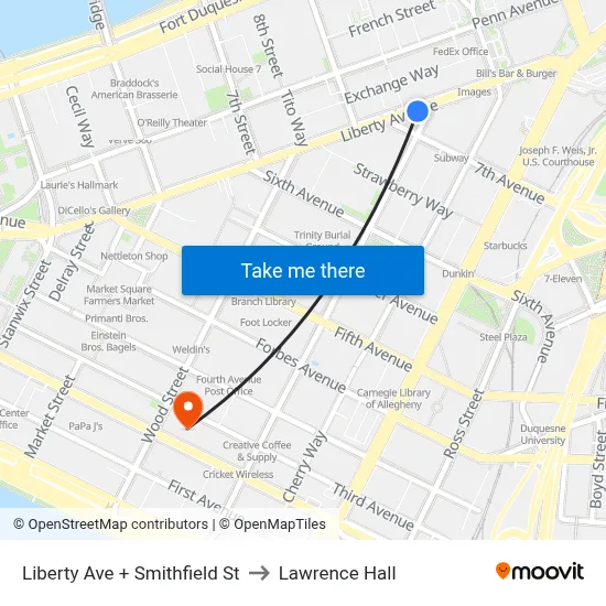 Liberty Ave + Smithfield St to Lawrence Hall map