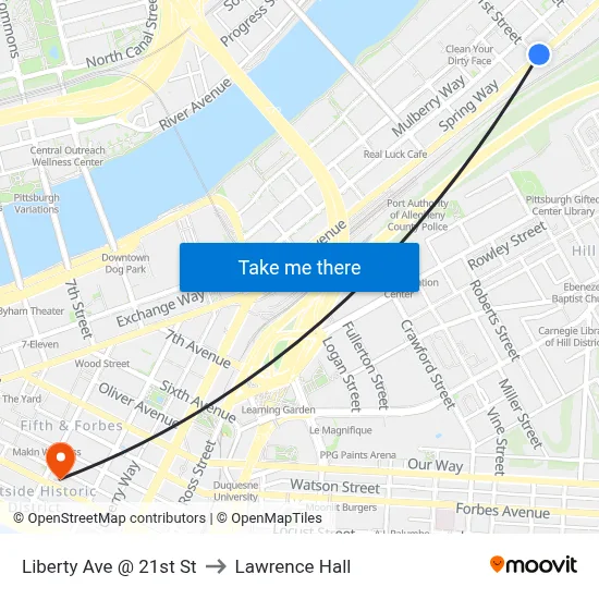 Liberty Ave @ 21st St to Lawrence Hall map