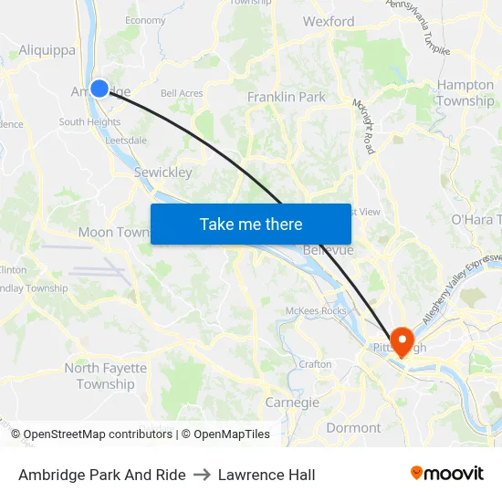 Ambridge Park And Ride to Lawrence Hall map