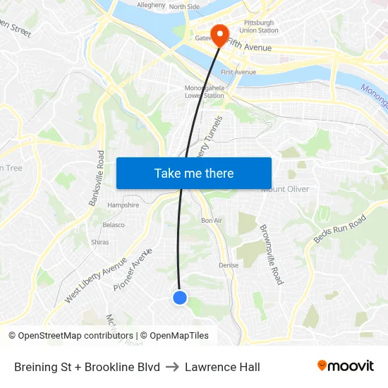 Breining St + Brookline Blvd to Lawrence Hall map