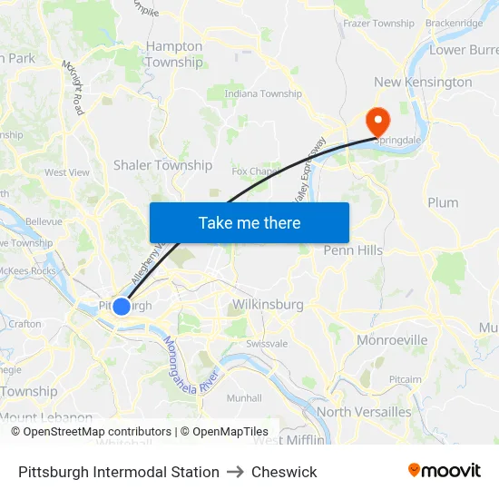 Pittsburgh Intermodal Station to Cheswick map