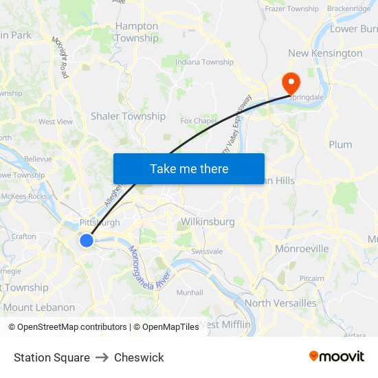 Station Square to Cheswick map