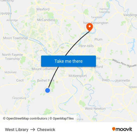 West Library to Cheswick map