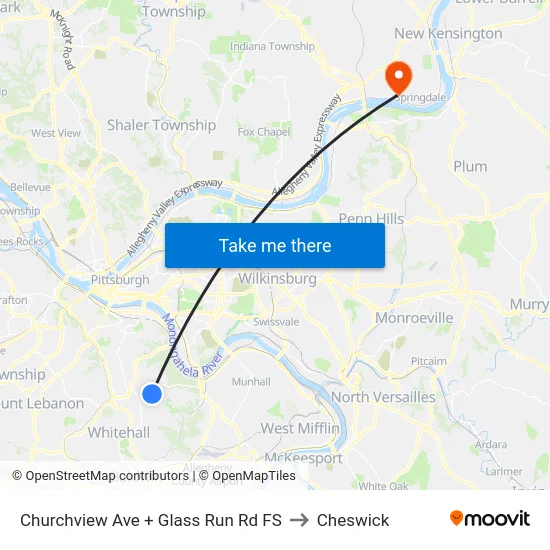 Churchview Ave + Glass Run Rd FS to Cheswick map