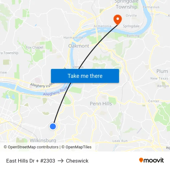 East Hills Dr + #2303 to Cheswick map