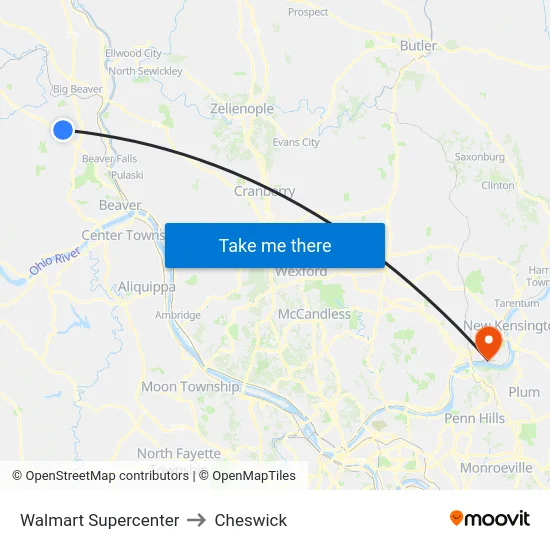 Walmart Supercenter to Cheswick map
