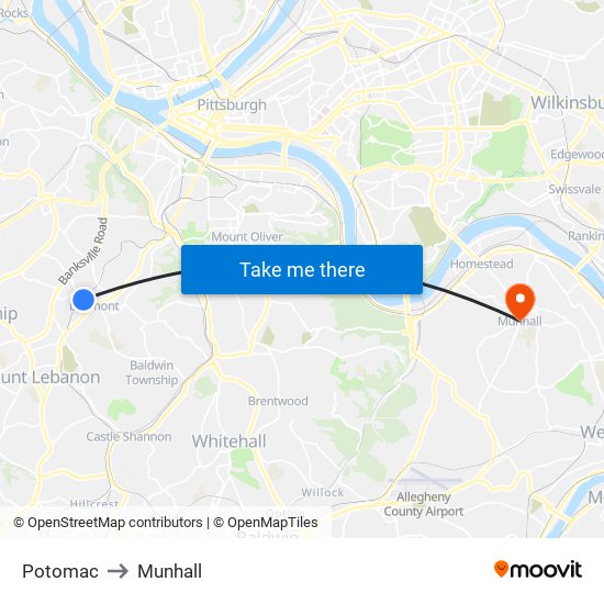 Potomac to Munhall map