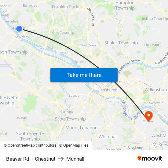 Beaver Rd + Chestnut to Munhall map