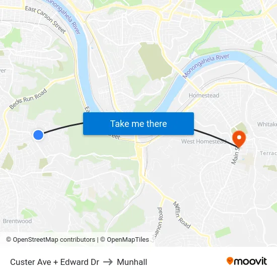 Custer Ave + Edward Dr to Munhall map