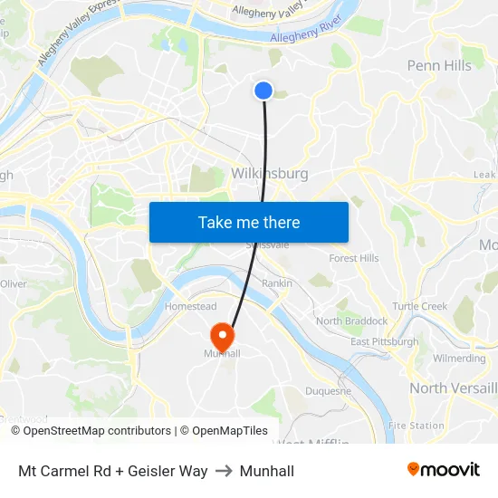 Mt Carmel Rd + Geisler Way to Munhall map
