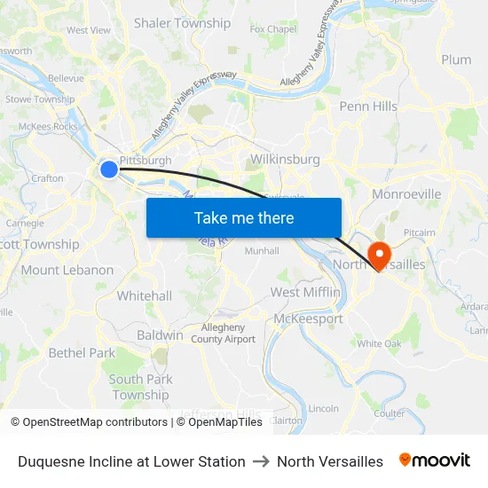 Duquesne Incline at Lower Station to North Versailles map