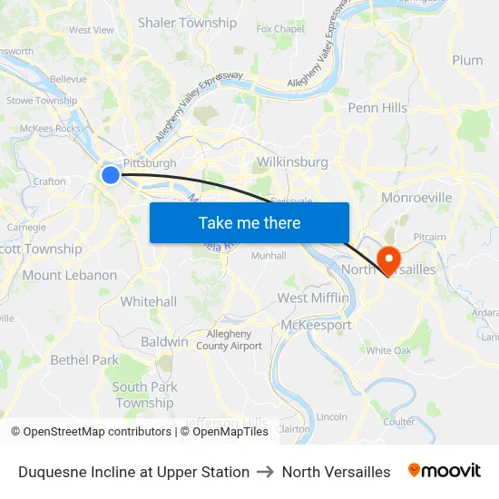 Duquesne Incline at Upper Station to North Versailles map