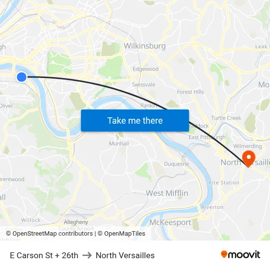 E Carson St + 26th to North Versailles map