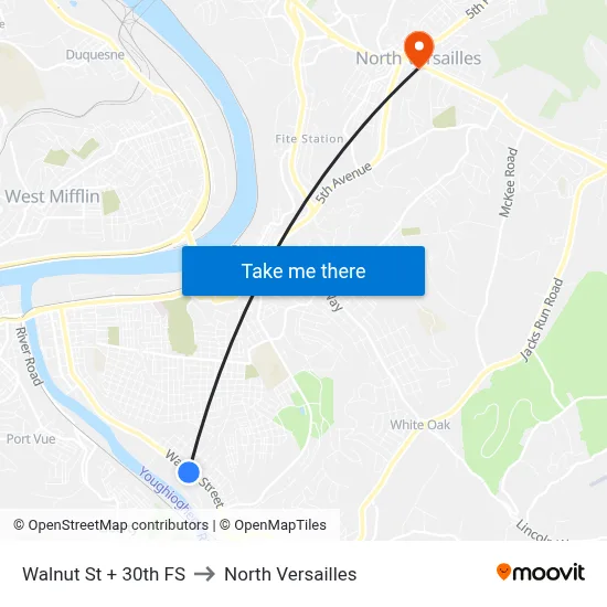 Walnut St + 30th FS to North Versailles map