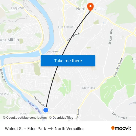 Walnut St + Eden Park to North Versailles map
