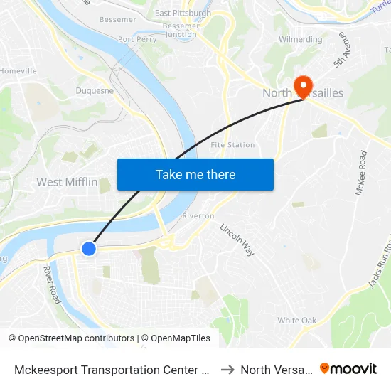 Mckeesport Transportation Center + Bay #4 to North Versailles map