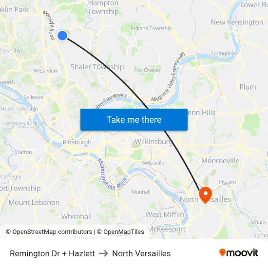 Remington Dr + Hazlett to North Versailles map