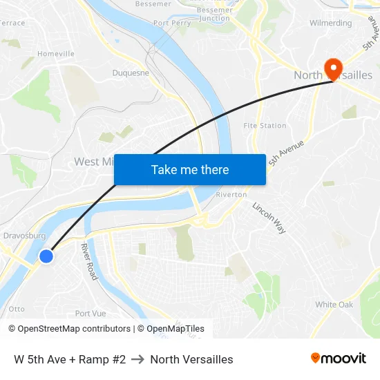 W 5th Ave + Ramp #2 to North Versailles map