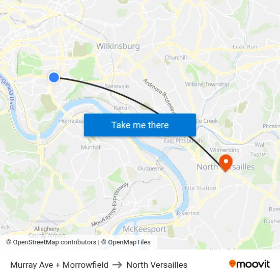 Murray Ave + Morrowfield to North Versailles map