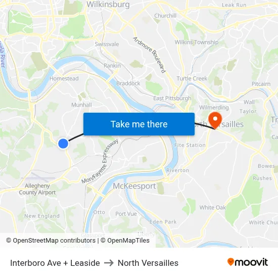 Interboro Ave + Leaside to North Versailles map