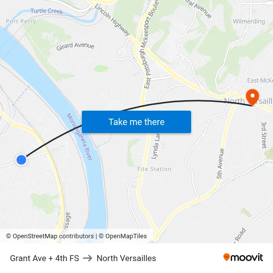Grant Ave + 4th FS to North Versailles map