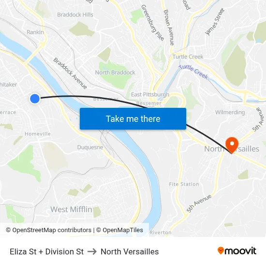 Eliza St + Division St to North Versailles map