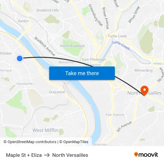 Maple St + Eliza to North Versailles map