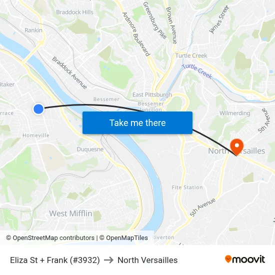Eliza St + Frank (#3932) to North Versailles map