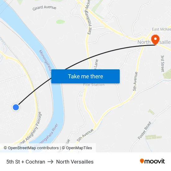 5th St + Cochran to North Versailles map