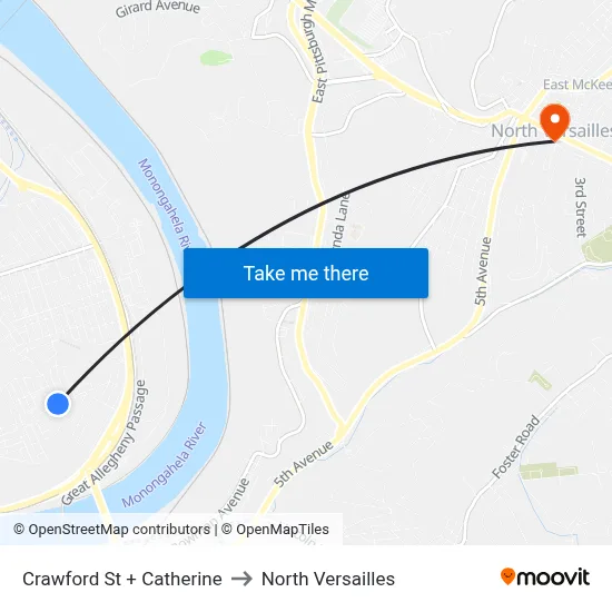 Crawford St + Catherine to North Versailles map