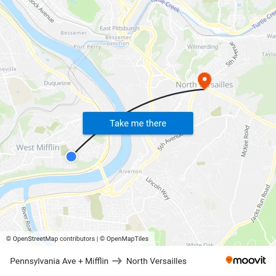 Pennsylvania Ave + Mifflin to North Versailles map