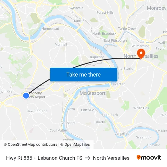 Hwy Rt 885 + Lebanon Church FS to North Versailles map