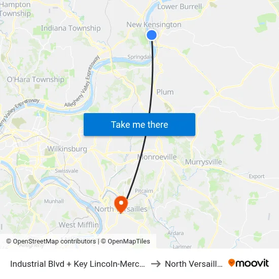 Industrial Blvd + Key Lincoln-Mercury to North Versailles map