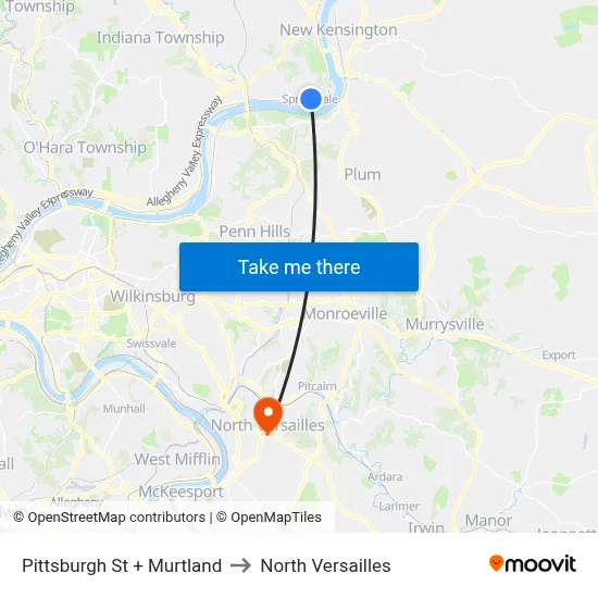Pittsburgh St + Murtland to North Versailles map