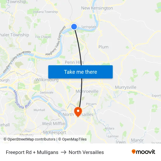 Freeport Rd + Mulligans to North Versailles map