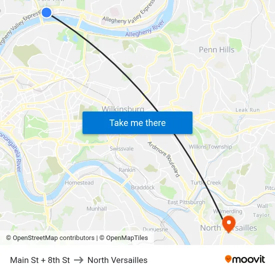Main St + 8th St to North Versailles map