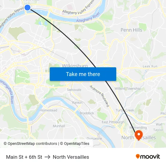 Main St + 6th St to North Versailles map