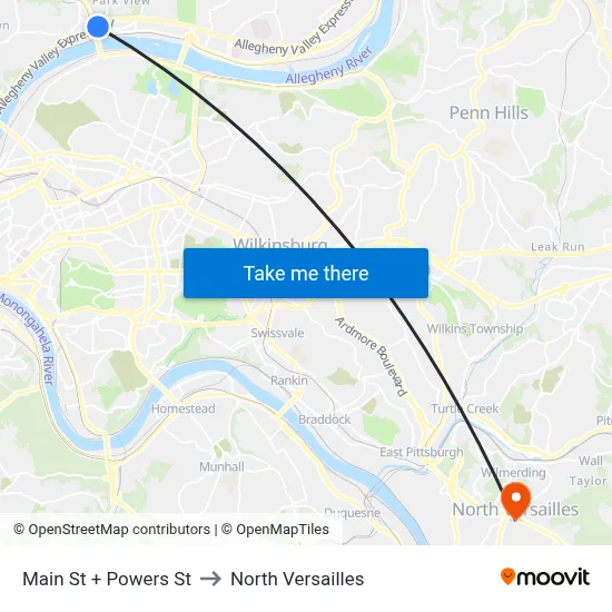 Main St + Powers St to North Versailles map