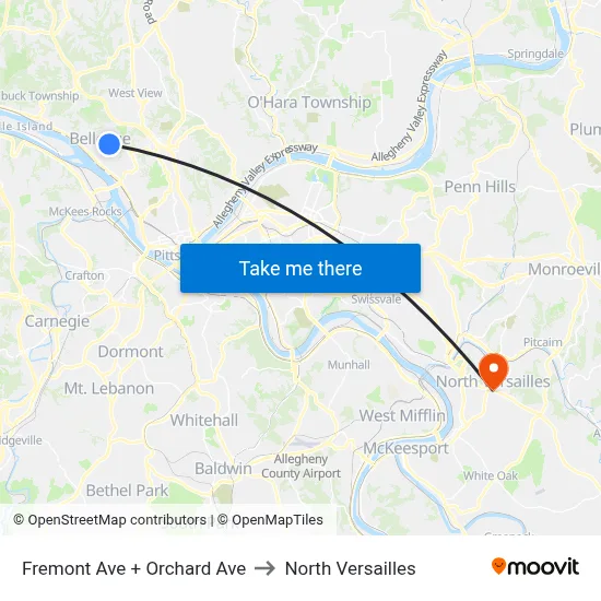 Fremont Ave + Orchard Ave to North Versailles map