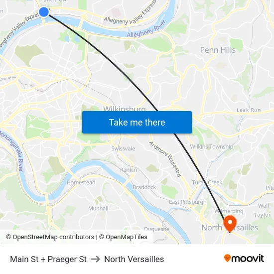 Main St + Praeger St to North Versailles map