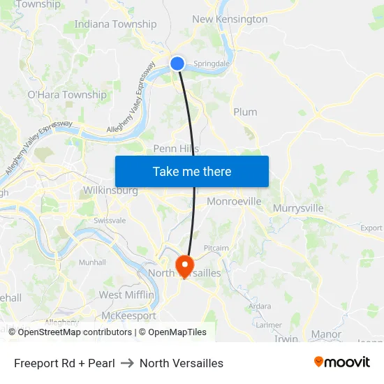 Freeport Rd + Pearl to North Versailles map