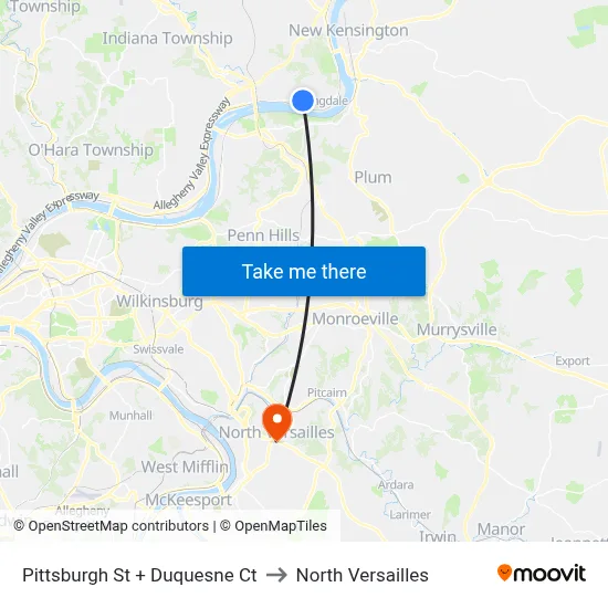 Pittsburgh St + Duquesne Ct to North Versailles map
