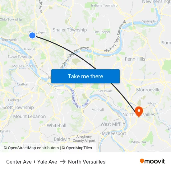 Center Ave + Yale Ave to North Versailles map