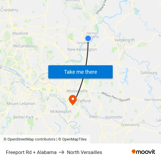 Freeport Rd + Alabama to North Versailles map