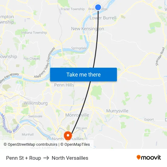 Penn St + Roup to North Versailles map