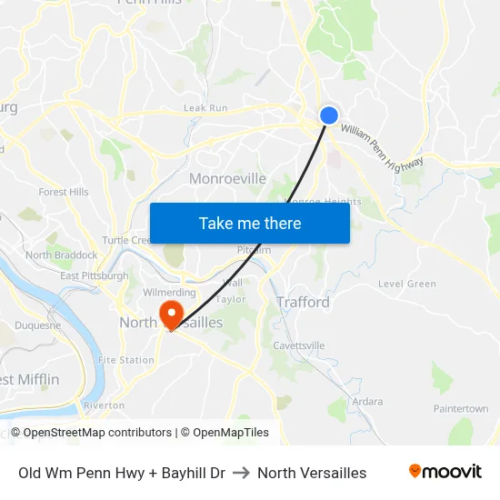 Old Wm Penn Hwy + Bayhill Dr to North Versailles map