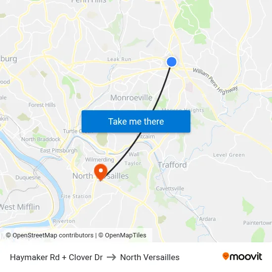 Haymaker Rd + Clover Dr to North Versailles map