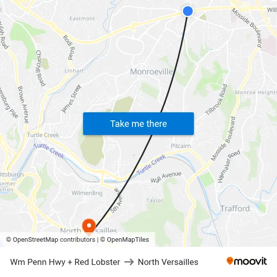 Wm Penn Hwy + Red Lobster to North Versailles map