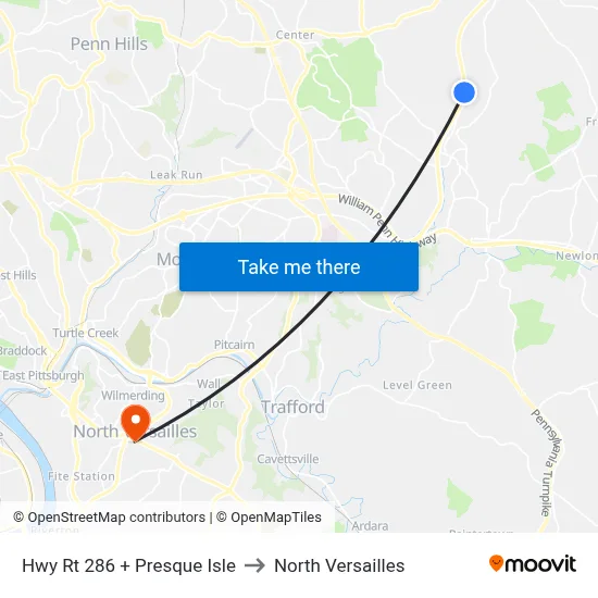 Hwy Rt 286 + Presque Isle to North Versailles map