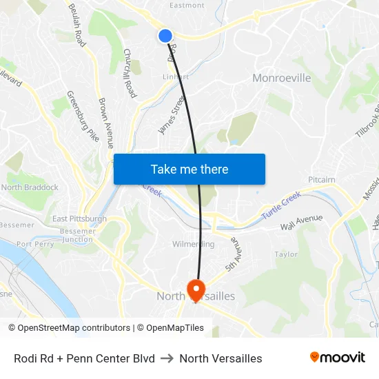 Rodi Rd + Penn Center Blvd to North Versailles map